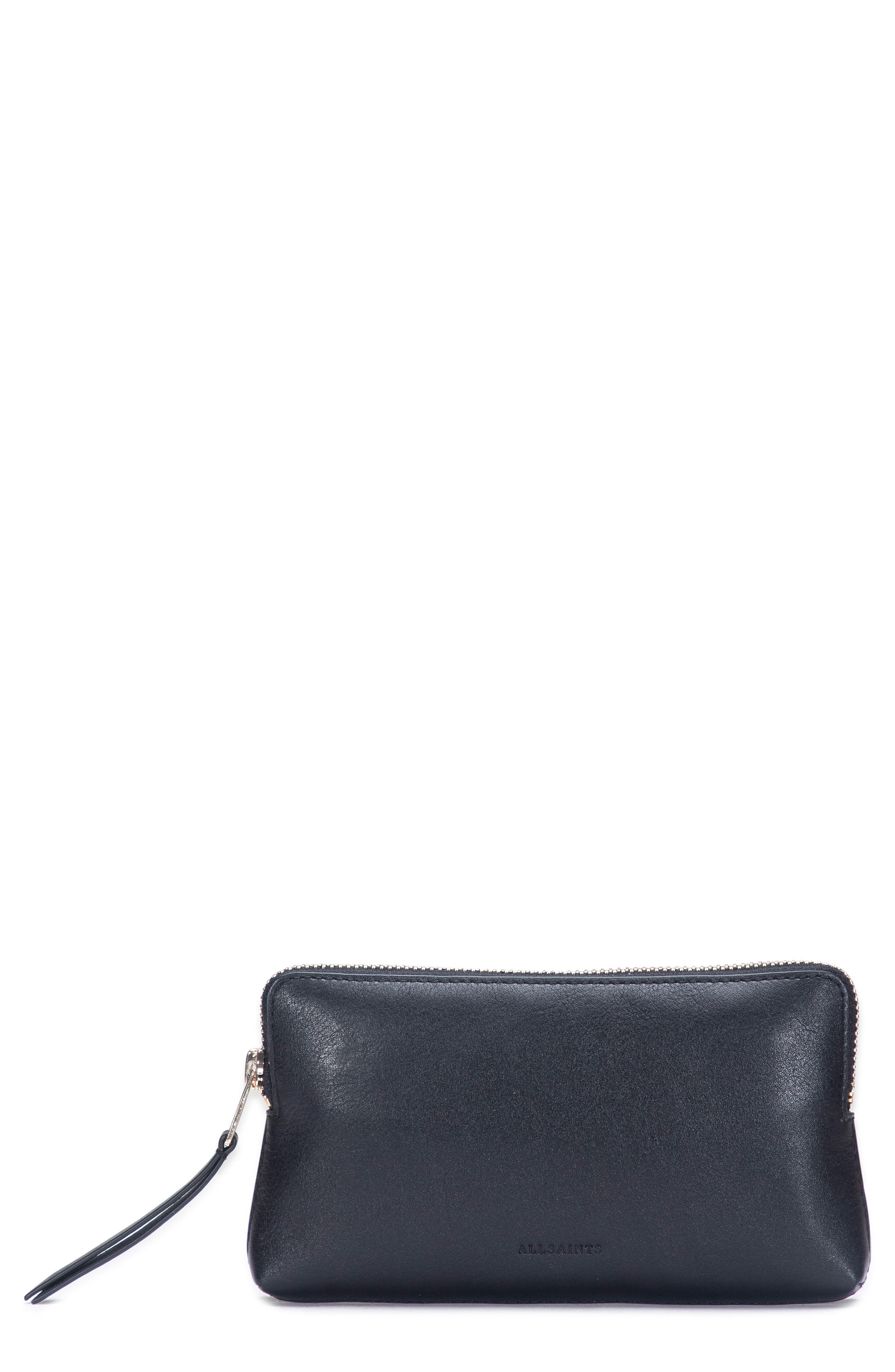 AllSaints Convertible Leather Belt Bag in Black/Warm Brass 