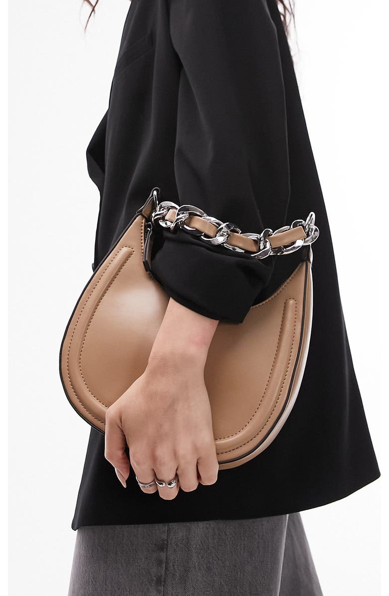 Topshop Selena Curved Faux Leather Shoulder Bag, Alternate, color,