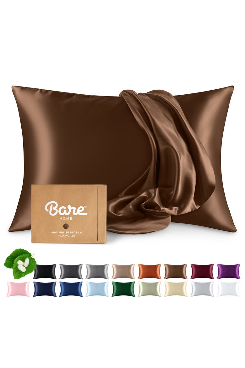 19 Momme 100% Mulberry Silk Pillowcase, Main, color, Brown