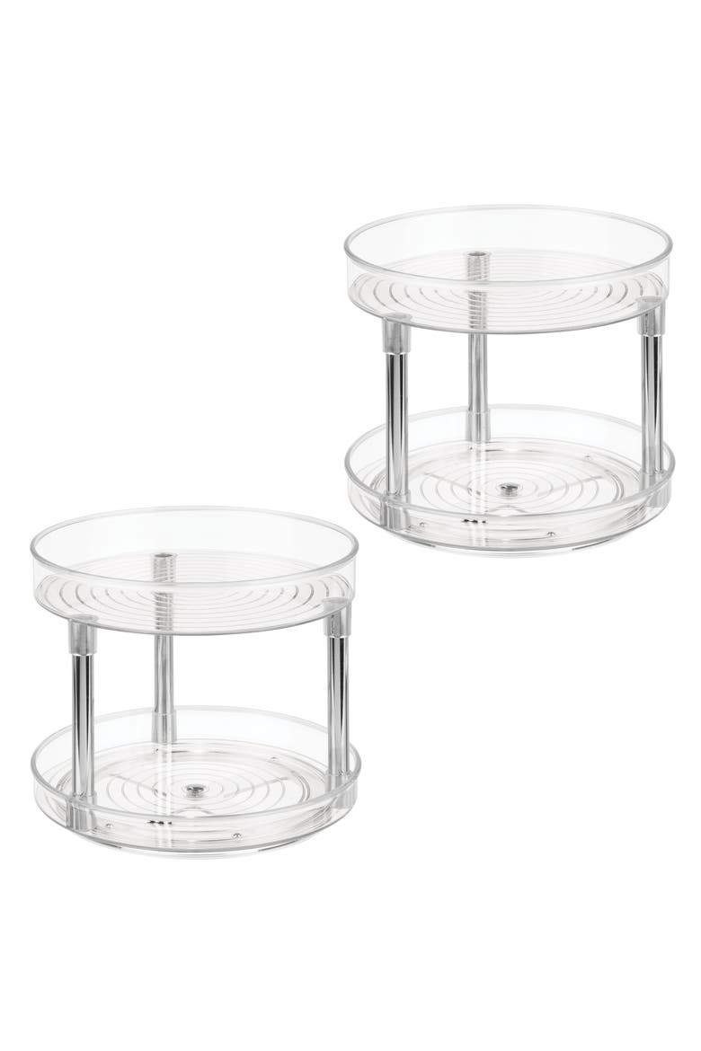 9-Inch Plastic 2-Tier Lazy Susan - Set of 2 - Clear/Chrome, Main, color, Clear/Chrome