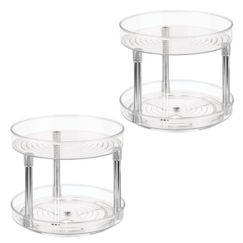 9-Inch Plastic 2-Tier Lazy Susan - Set of 2 - Clear/Chrome