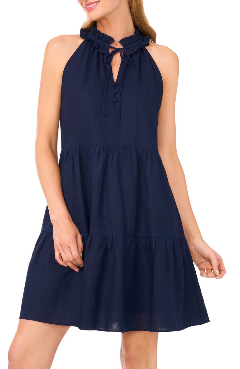 Ruffled V-Neck Linen Blend Dress