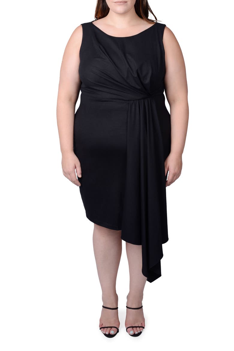 Adele Draped Asymmetric Sheath Dress, Main, color, BLACK