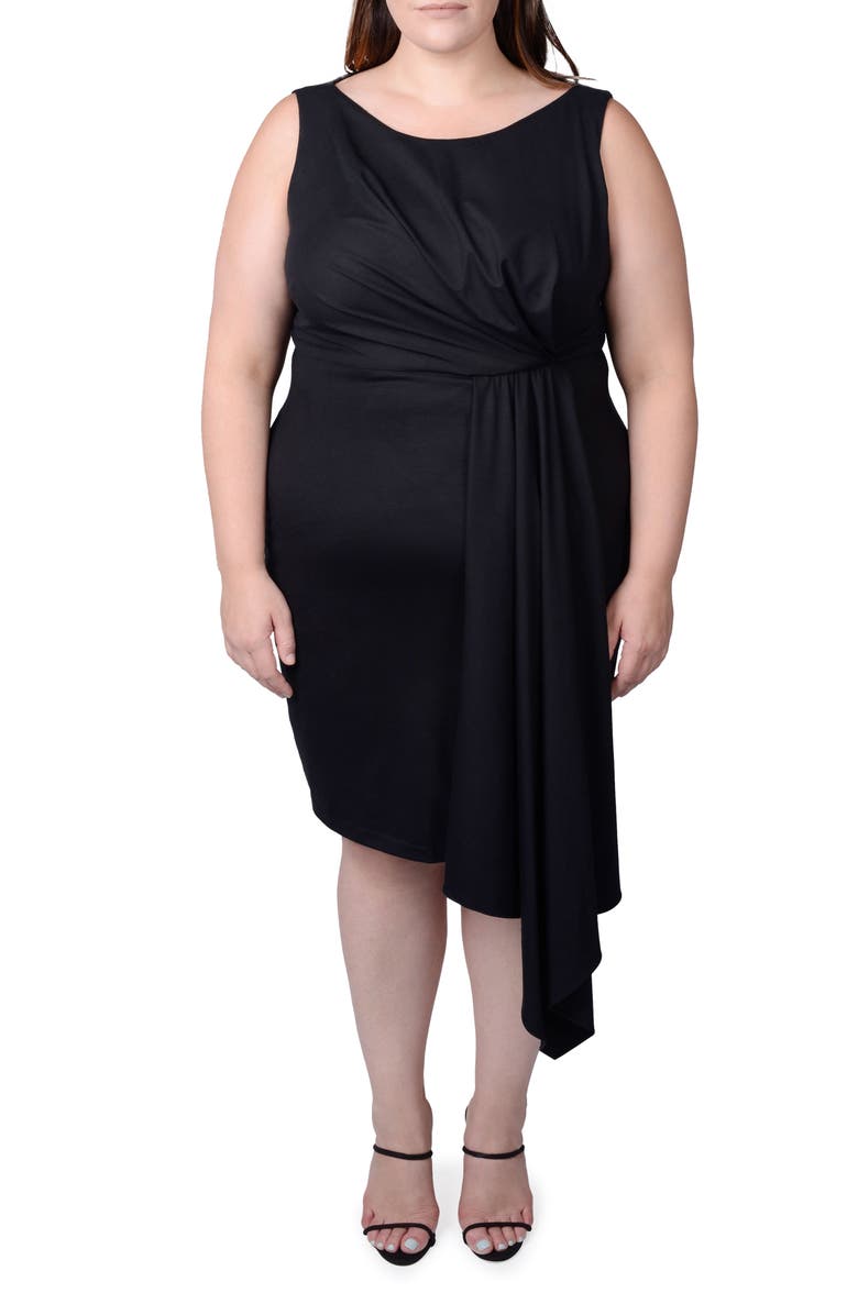MAYES NYC Adele Draped Asymmetric Sheath Dress, Main, color, Black