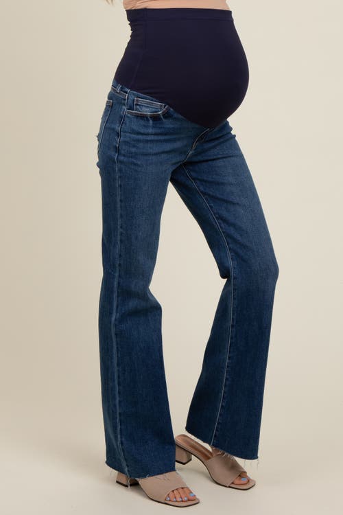 Pinkblush Flare Leg Raw Hem Maternity Jeans In Blue