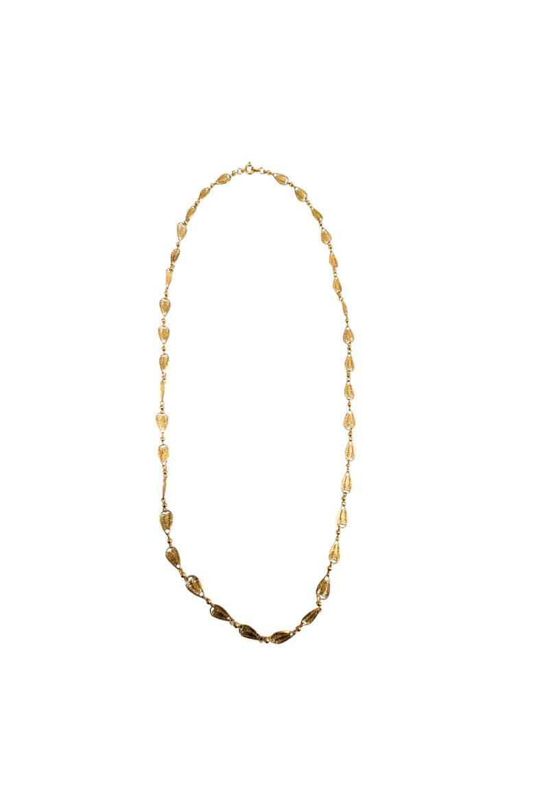 Vintage 1960s Goldtone Filigree Leaf link Necklace, Main, color, Gold