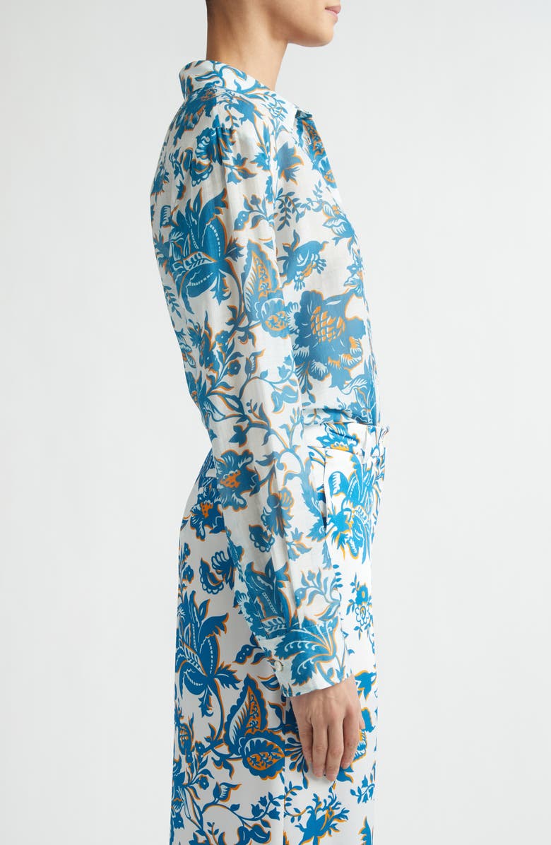 Etro Floral Paisley Cotton & Silk Button-Up Shirt, Alternate, color, Print On White Base