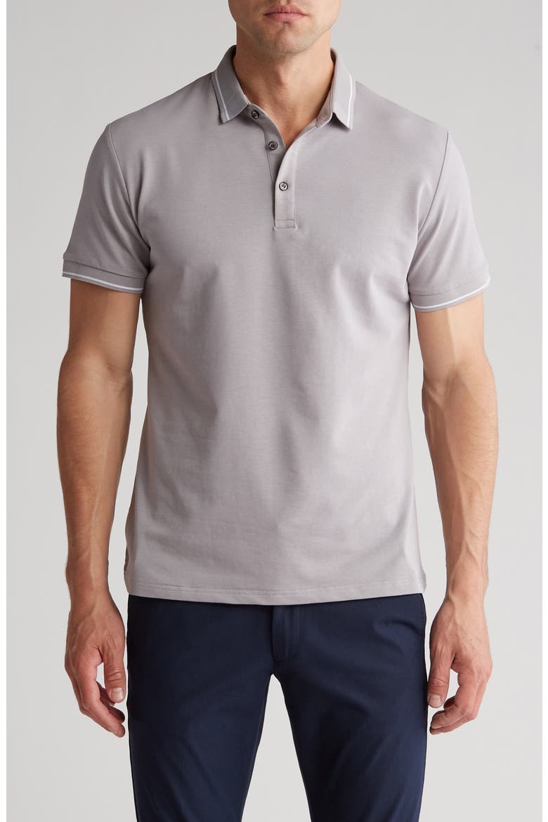 Tipped Short Sleeve Knit Polo, Main, color, GREY