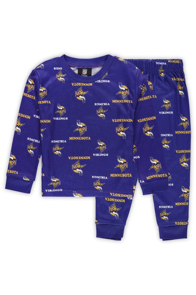 Toddler Outerstuff Purple Minnesota Vikings All-Over-Print Long Sleeve T-Shirt and Pants Sleep Set, Main, color, Purple