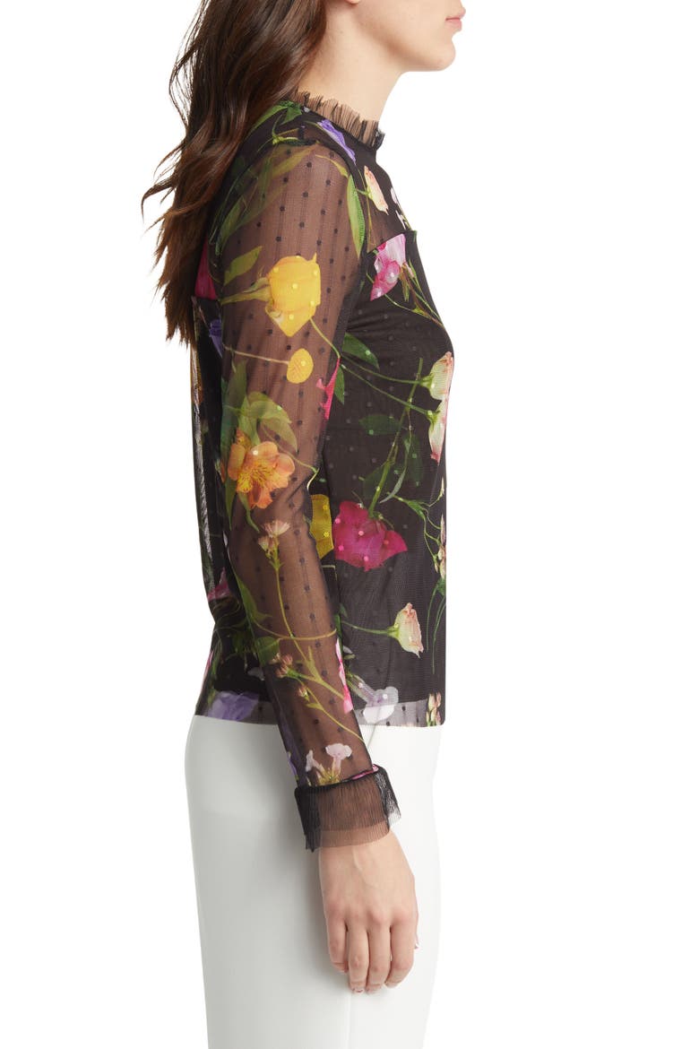 Rosslee Floral Mesh Top, Alternate, color, BLACK