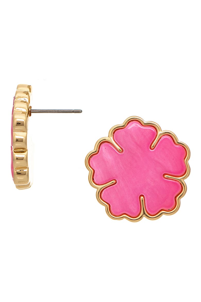 Mother of Pearl Flower Stud Earrings, Main, color, PINK