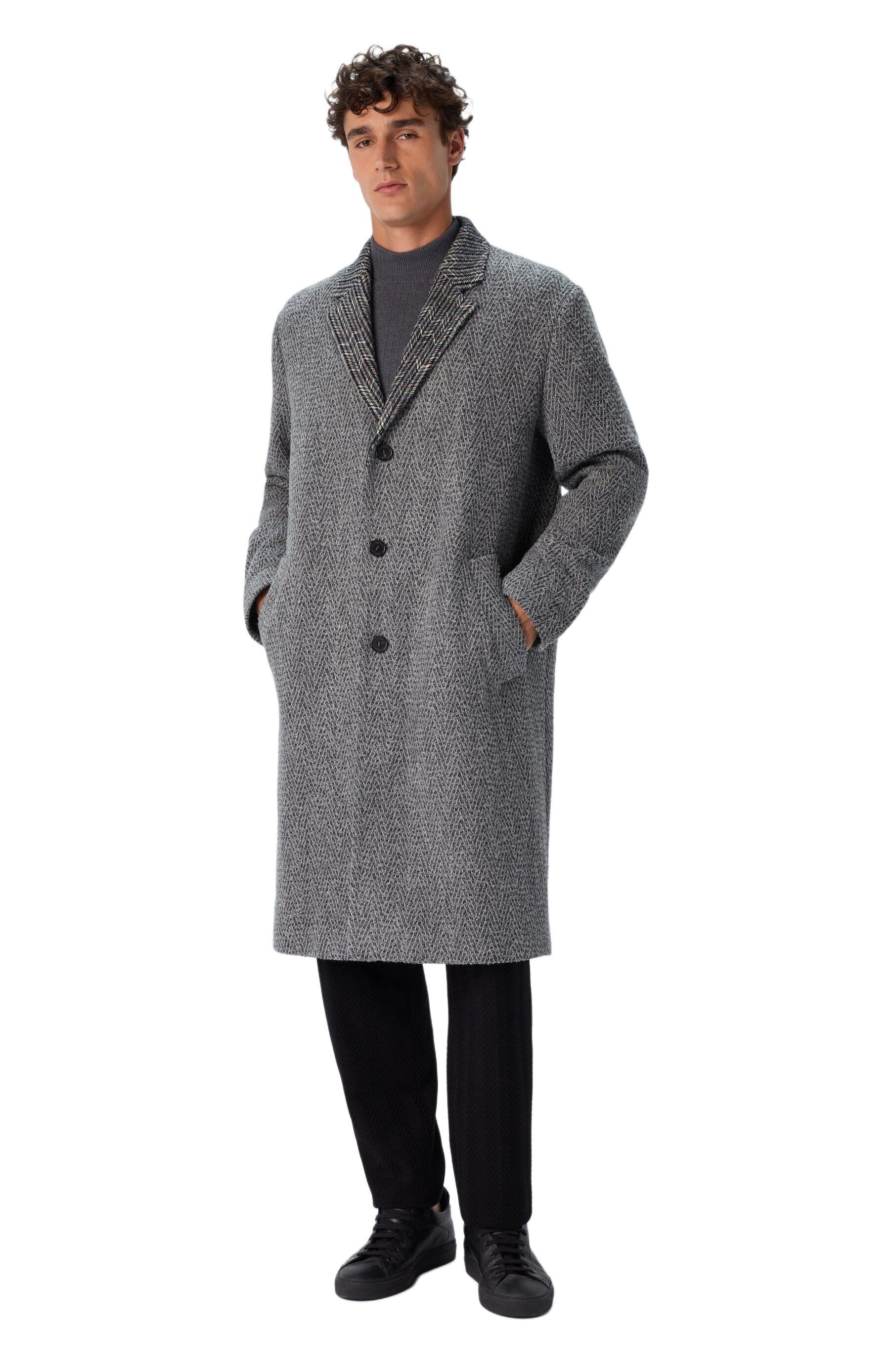 Wool Cloth Coat With Chevron Pattern