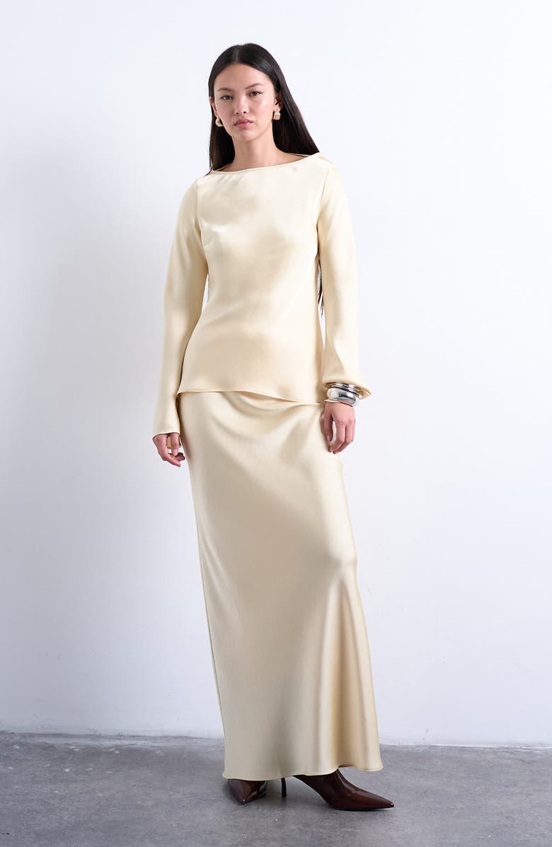 Topshop Satin Cowl Back Top, Alternate, color, Buttermilk