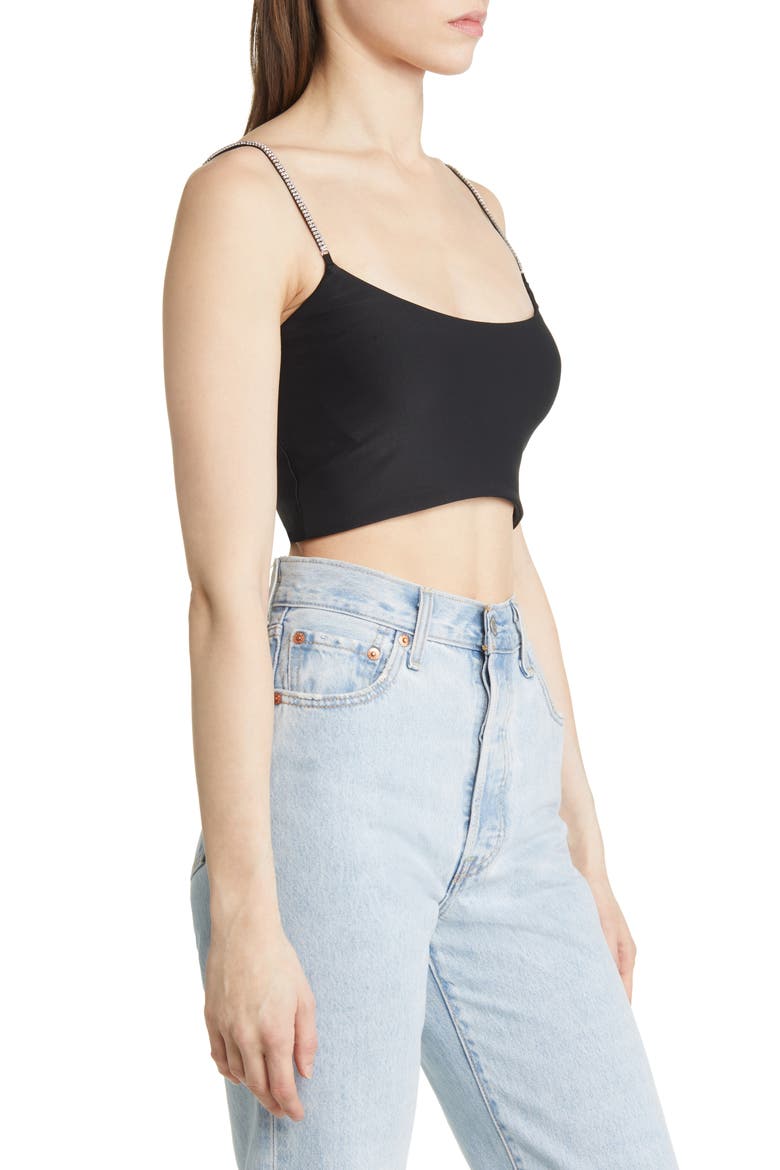 Hugo Rhinestone Strap Crop Top, Alternate, color, BLACK