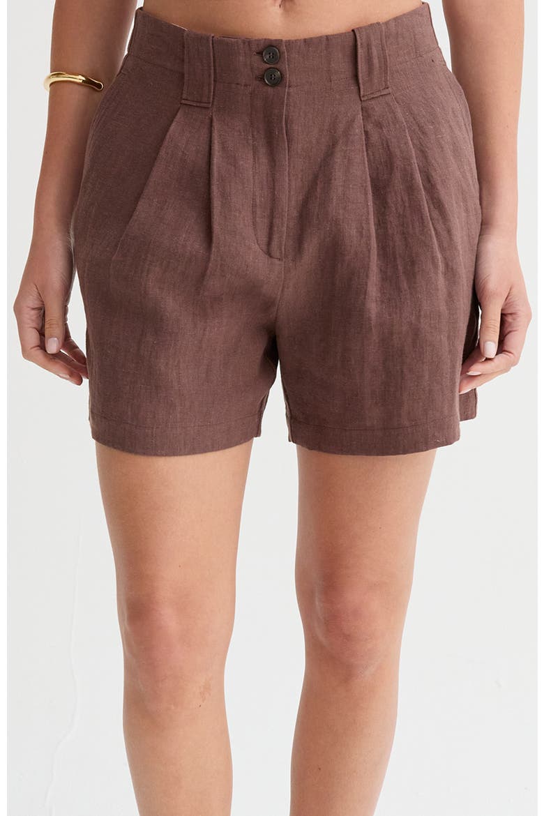Pleated Linen Shorts, Main, color, Brown