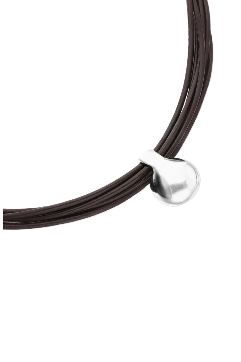 Leather Necklace with Large Sterling Silver-Plated Dial, Alternate, color, Silver