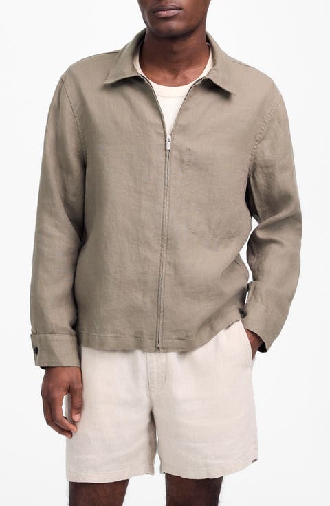 Linen Zip Front Shirt Jacket
