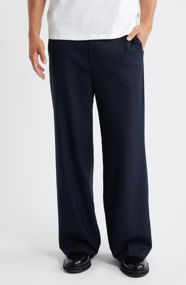 KROST Eco Solid Navy Flat Front Lyocell Blend Pants, Main, color, Dark Navy