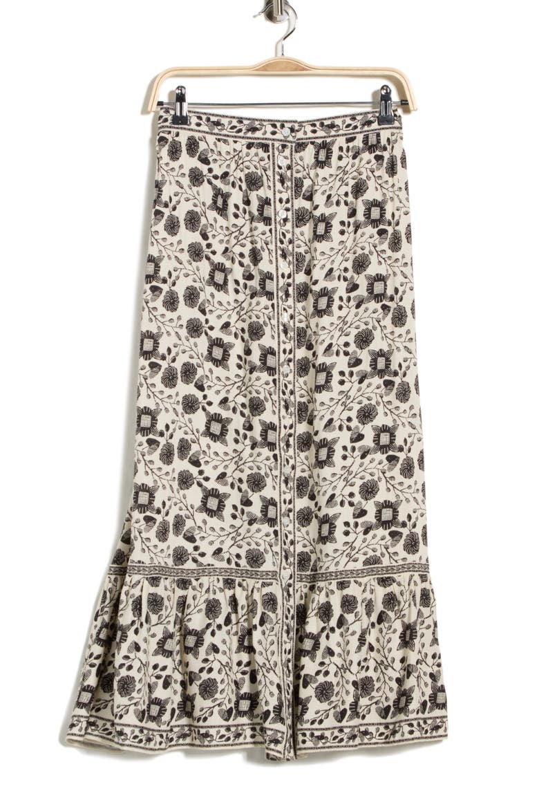 Button Front Maxi Skirt, Alternate, color, CRM/ BLACK FLORAL HRTS