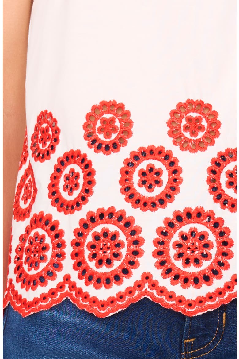 Embroidered Eyelet Ruffle Shoulder Cotton Top, Alternate, color, FIERY RED