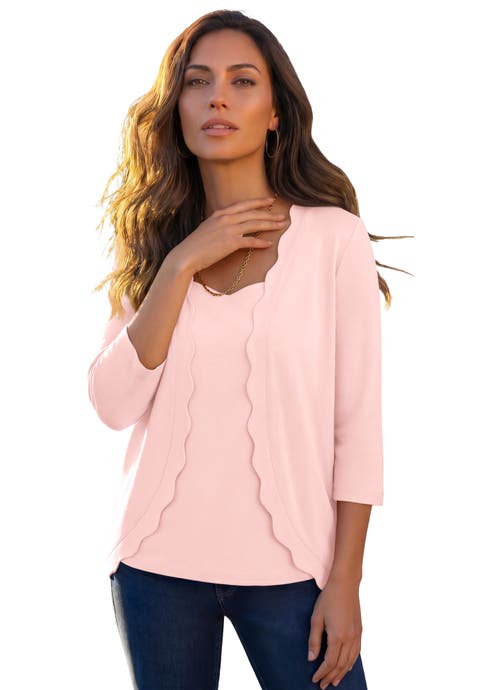 Scalloped Cardigan And Tank Set (Plus)
