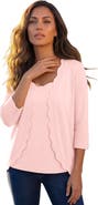 Roaman's Scalloped Cardigan And Tank Set