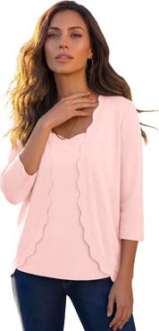 Roaman's Scalloped Cardigan And Tank Set