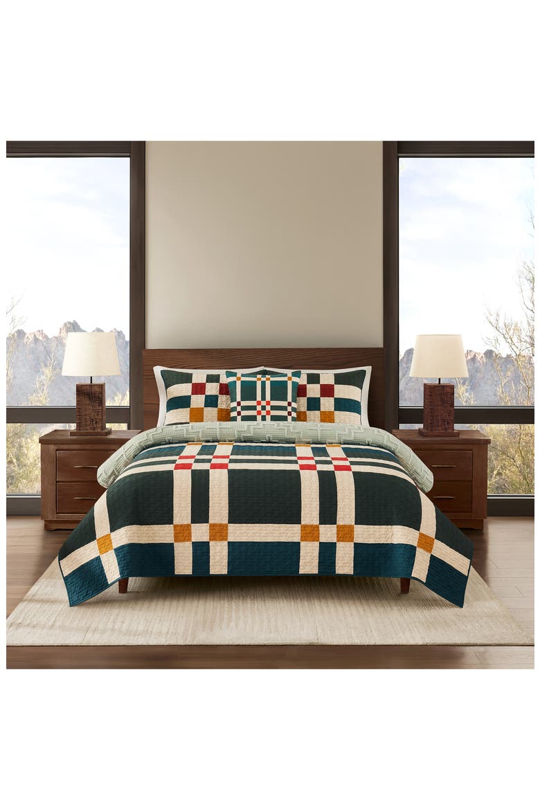 Four Square Quilt & Shams Set, Main, color, BALSAM GREEN