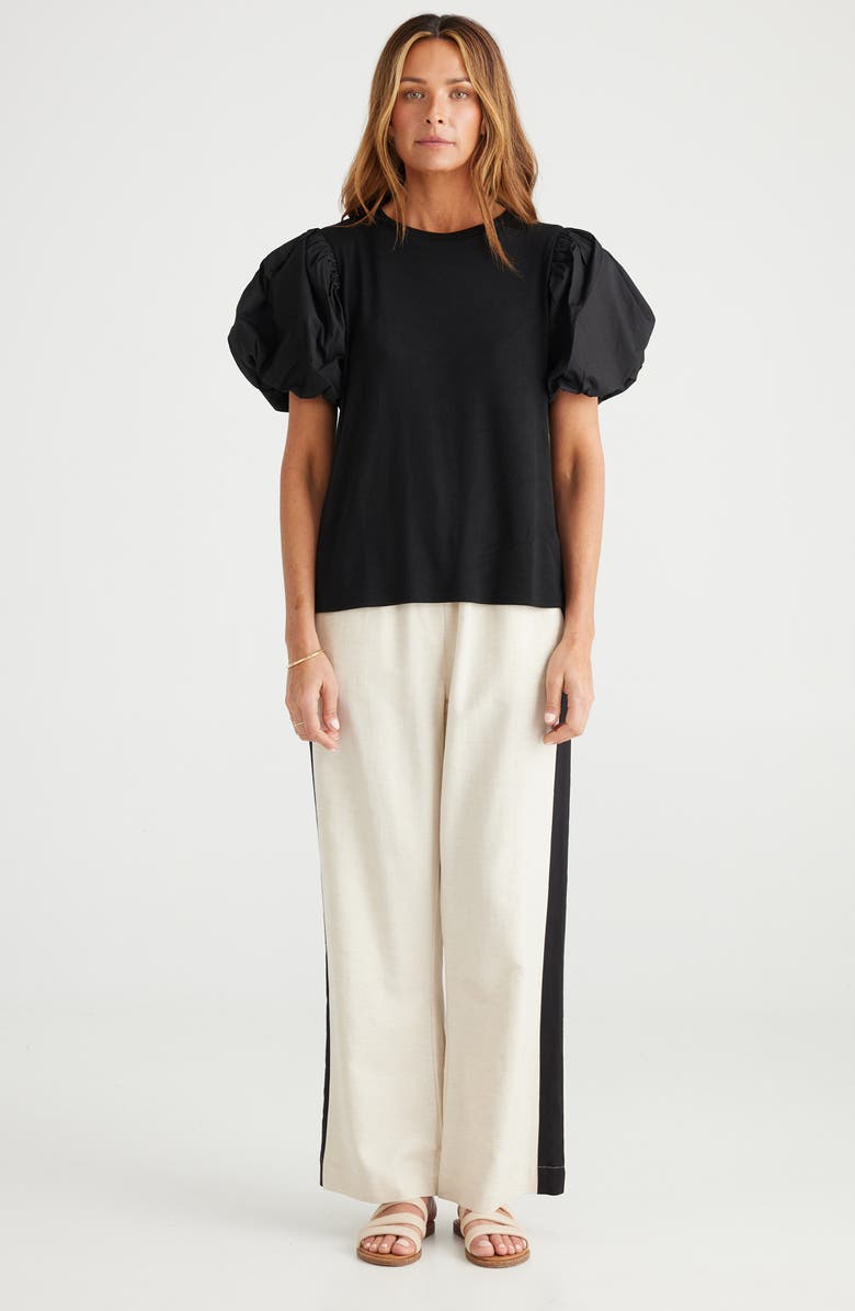 Brave+True Abigail Puff Sleeve Mixed Media Cotton Top, Alternate, color, 