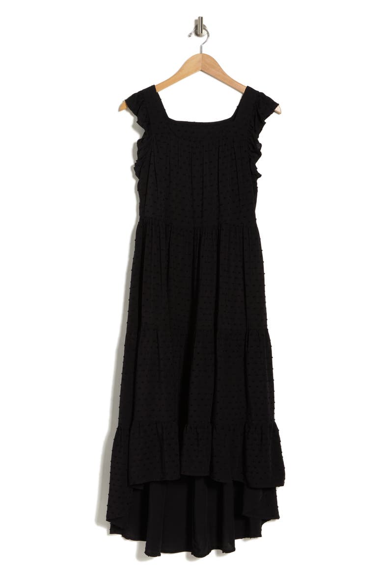 Valery Clip Dot Tiered High/Low Dress, Alternate, color, BLACK