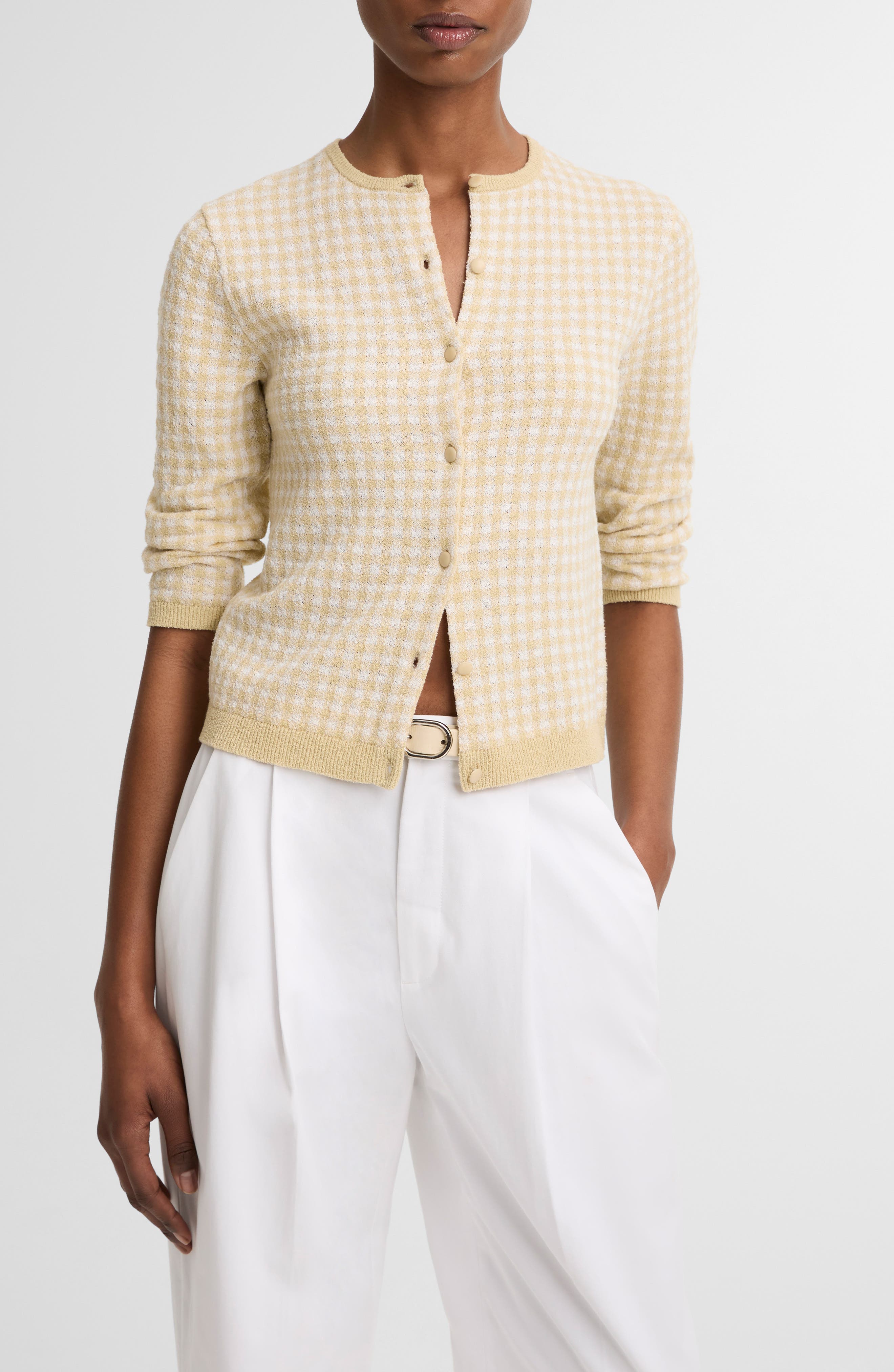 Gingham Check Wool & Cotton Blend Cardigan - image 3