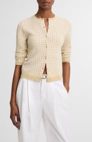 Vince Gingham Check Wool & Cotton Blend Cardigan