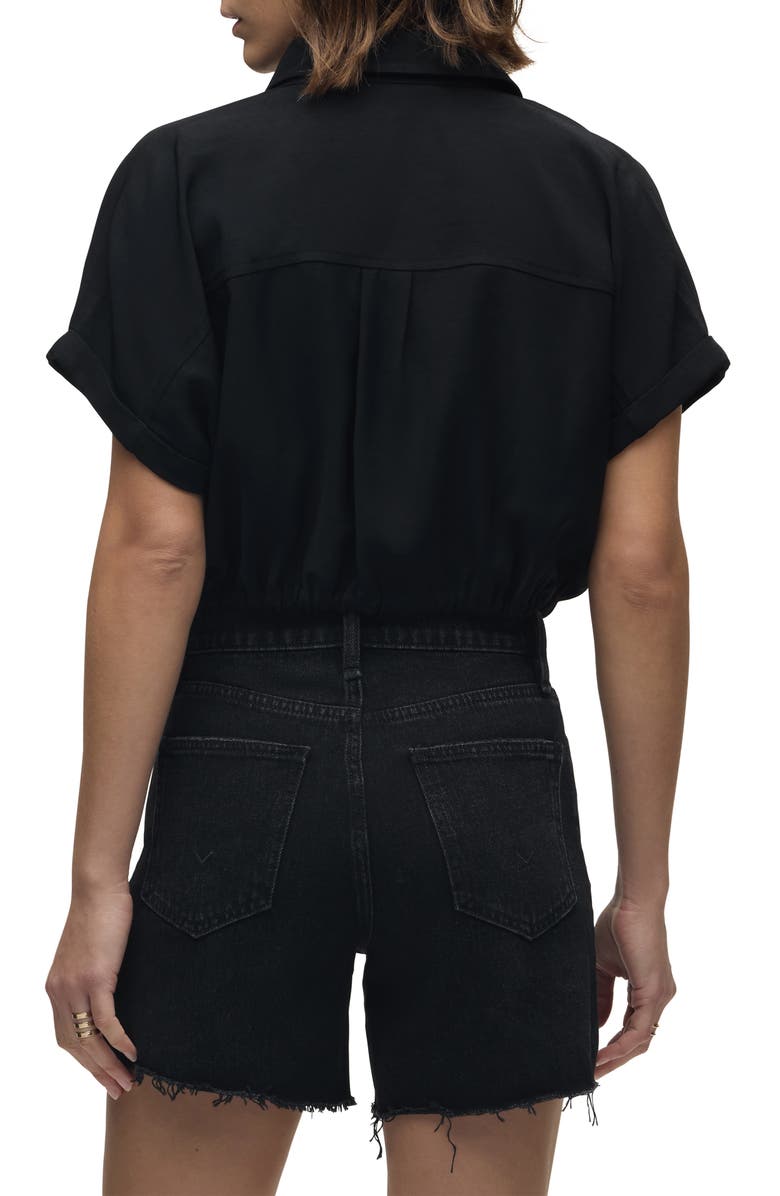 Hudson Jeans Drawstring Hem Crop Button-Up Shirt, Alternate, color, Black
