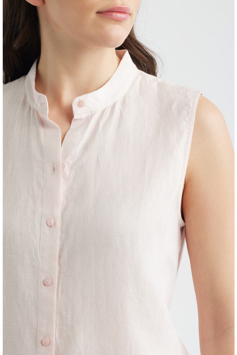 Sleeveless Linen Mandarin Collar Button-Up Shirt, Alternate, color, CRYSTAL PINK