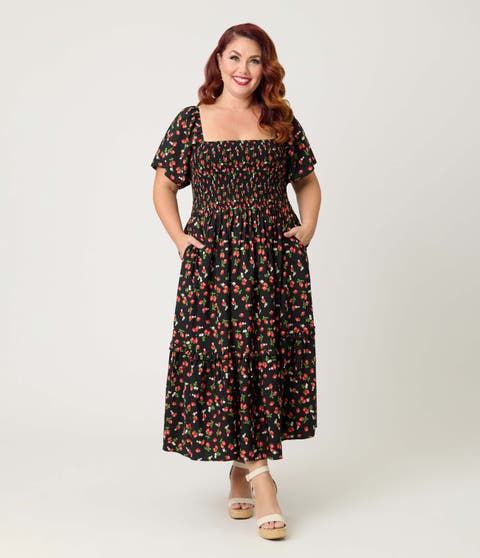 Plus Size Smocked Bodice Midi Dress