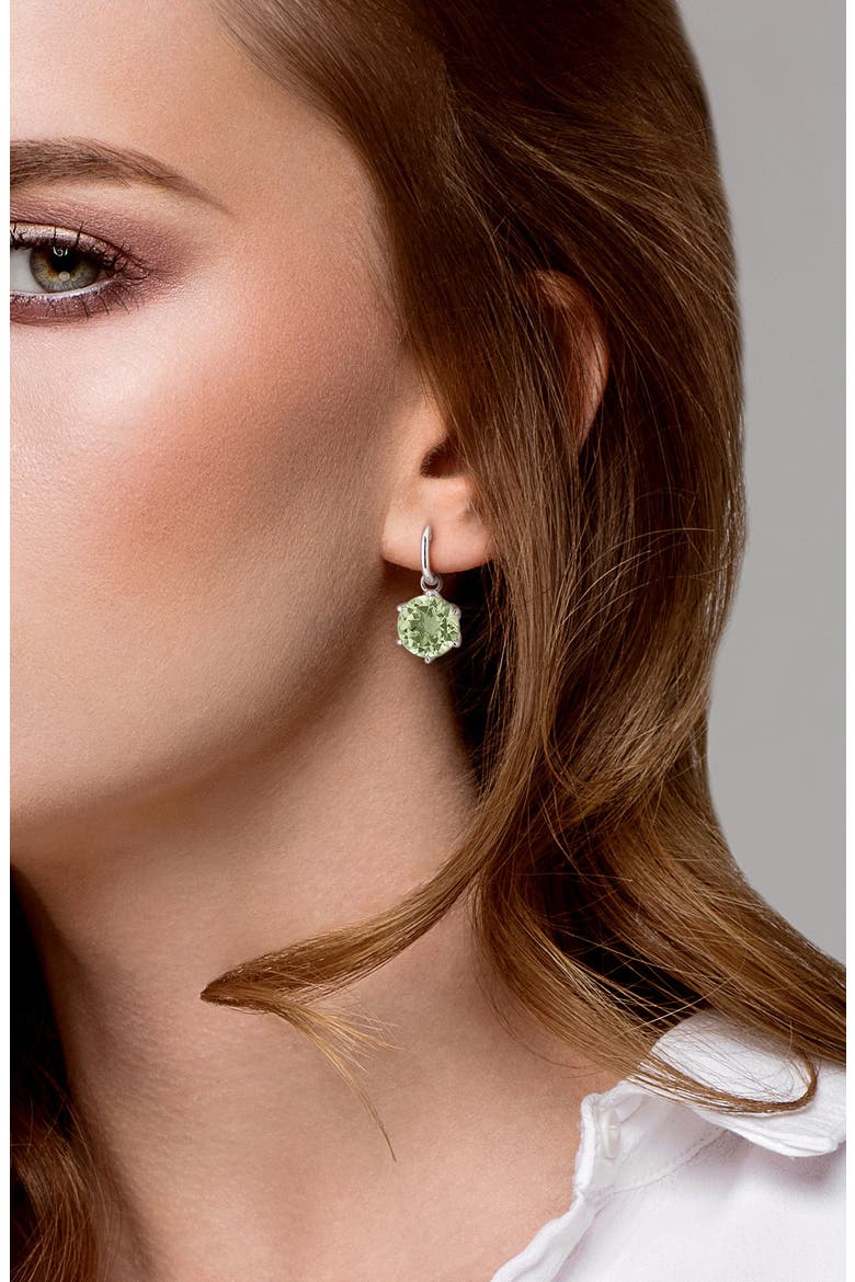 Green Quartz Drop Huggie Hoop Earrings, Alternate, color, GREEN
