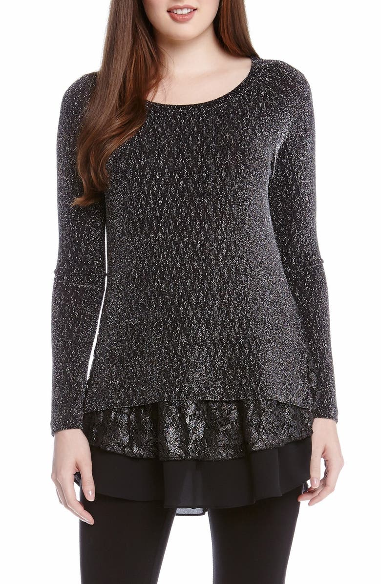 Karen Kane Lace Inset Sparkle Sweater, Main, color, 