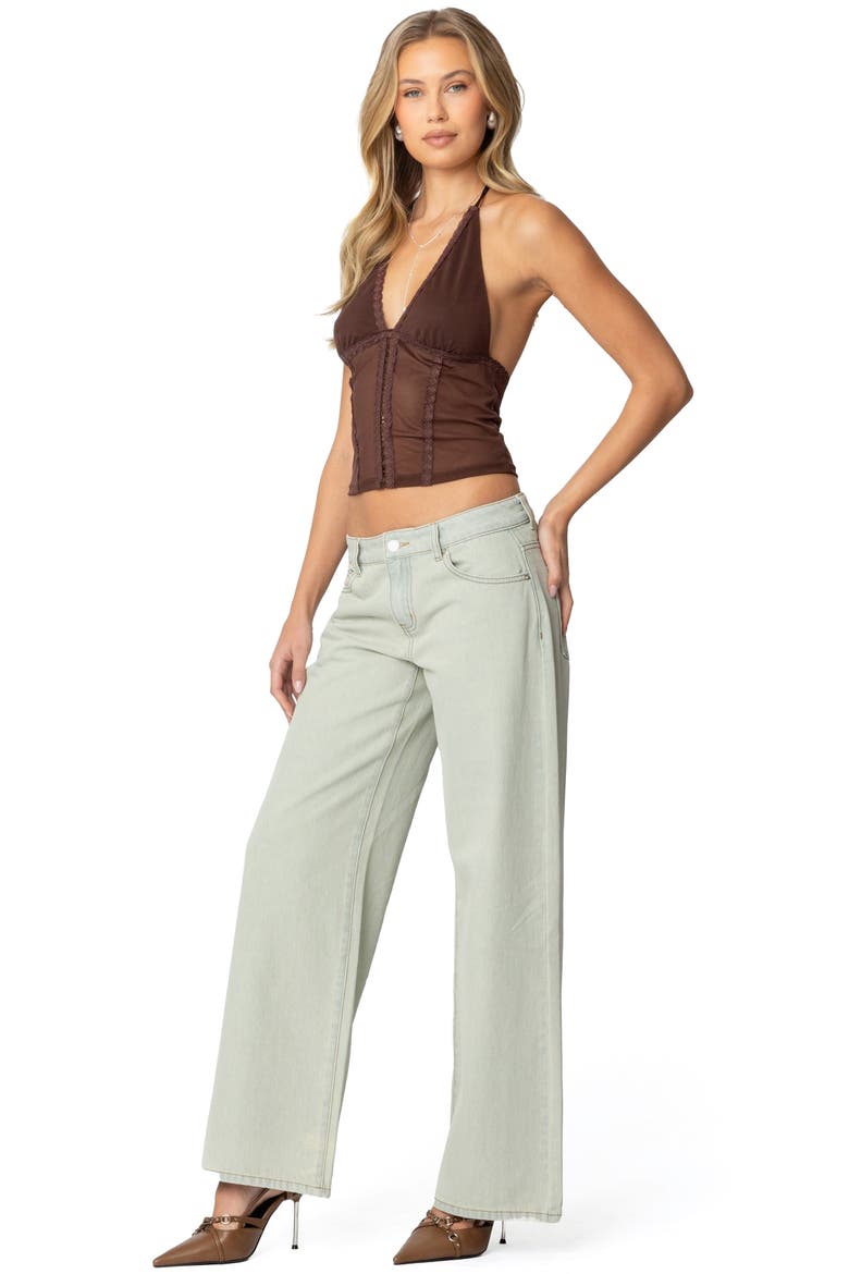 Lucie Lacy Mesh Halter Top, Alternate, color, BROWN