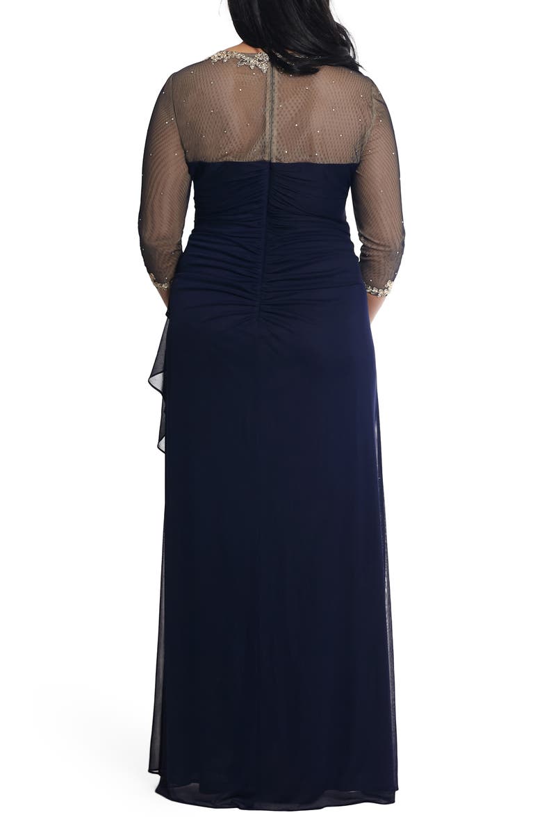 Xscape Evenings Xscape Embellished Illusion Sleeve Ruched Gown, Alternate, color,