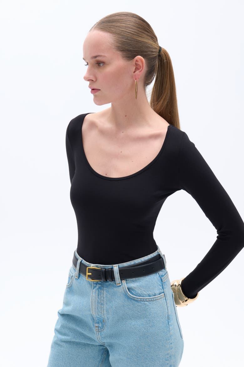 Crew Neck Bodysuit, Main, color, Black