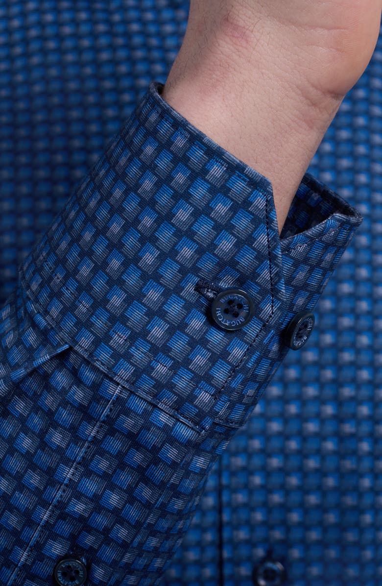 Bugatchi Devon OoohCotton<sup>®</sup> Geo Print Button-Up Shirt, Alternate, color, Night Blue