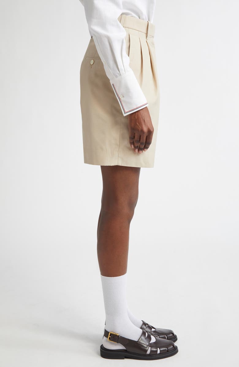 Thom Browne High Waist Double Pleat Shorts, Alternate, color, Khaki