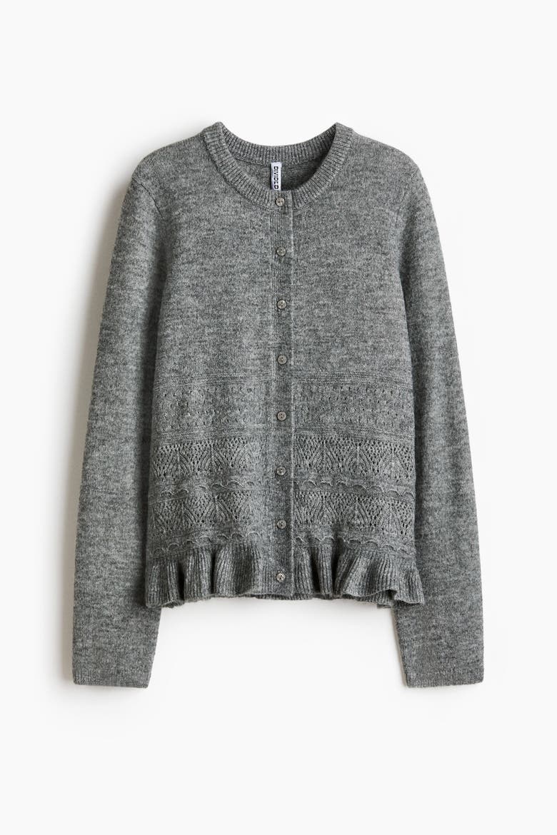 Pointelle-knit Cardigan, Main, color, Gray melange
