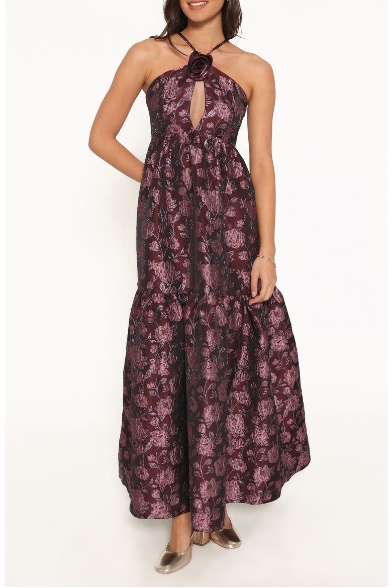 Jasminda Halter Neck Maxi Dress, Main, color, PLUM BROCADE