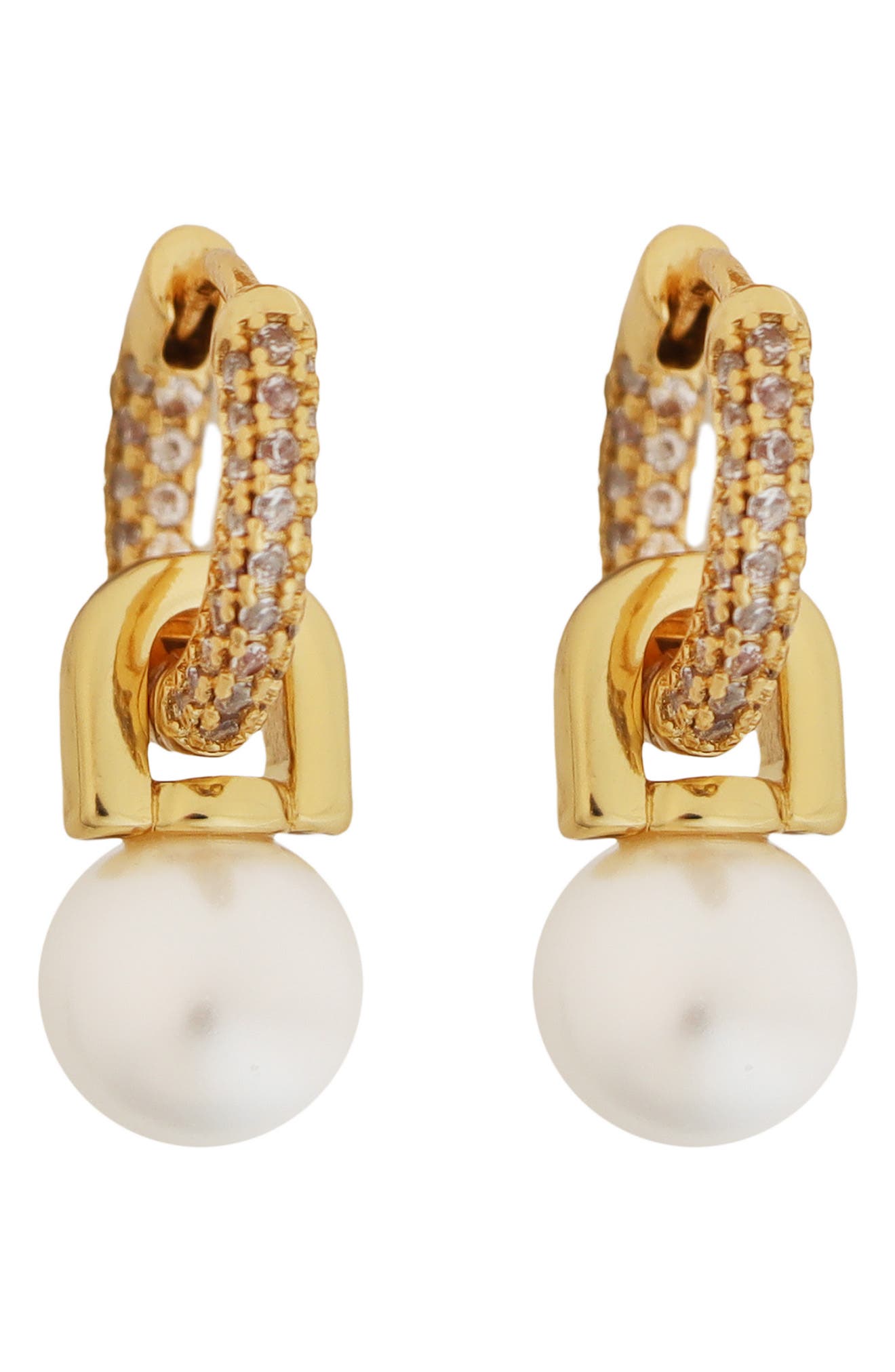 Panacea Faux Pearl Drop Pavé Crystal Huggie Hoop Earrings
