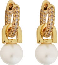 Panacea Faux Pearl Drop Pavé Crystal Huggie Hoop Earrings