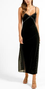 Beivy Lace Trim Velvet Slipdress