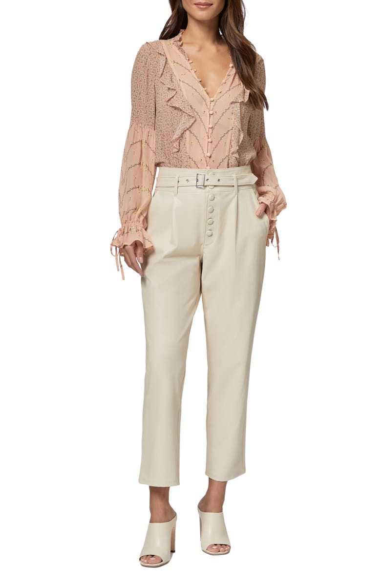 PAIGE Haiku Vine Print Ruffle Front Silk Blouse, Alternate, color, Peacmltmix