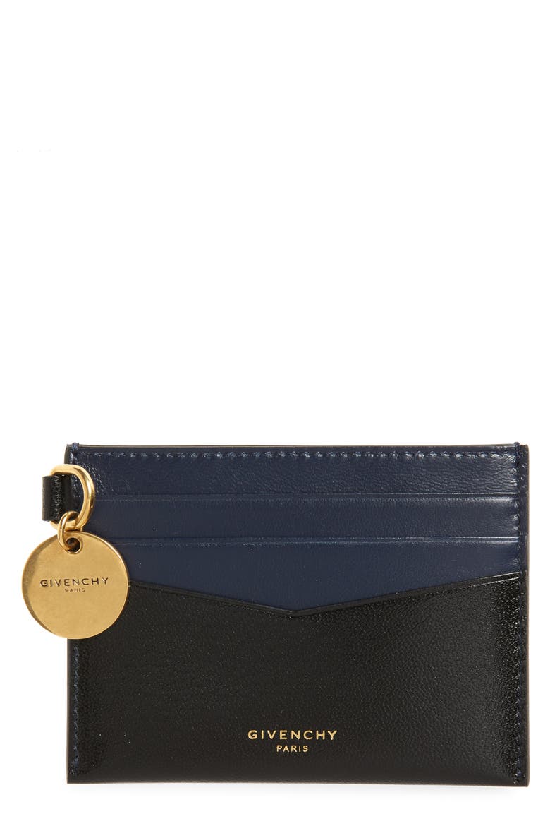 Bicolor Leather Card Case, Main, color, BLACK
