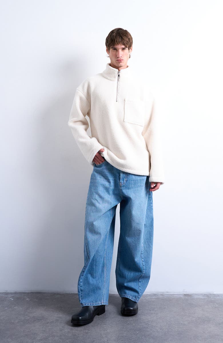 Topman Quarter Zip High Pile Fleece Sweatshirt, Alternate, color, Ecru